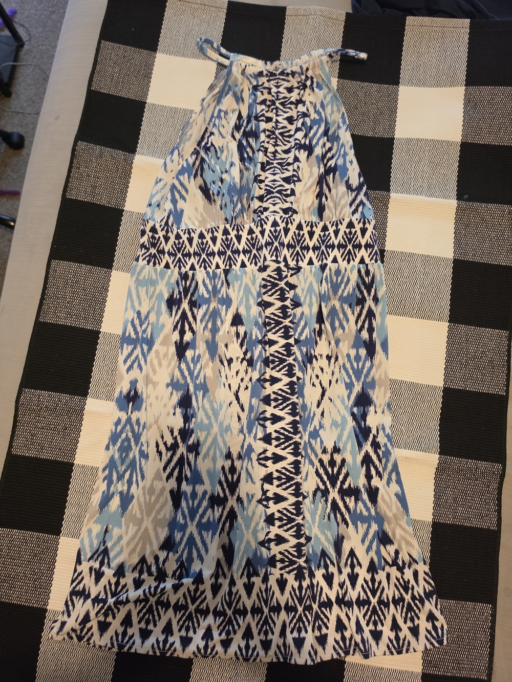 London Style Blue and White Maxi Halter Dress